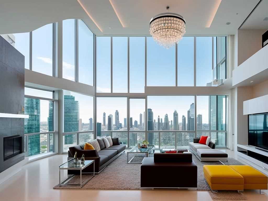 Chandelier in 2 Story Living Room