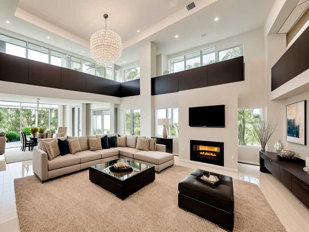 Chandelier in 2 Story Living Room