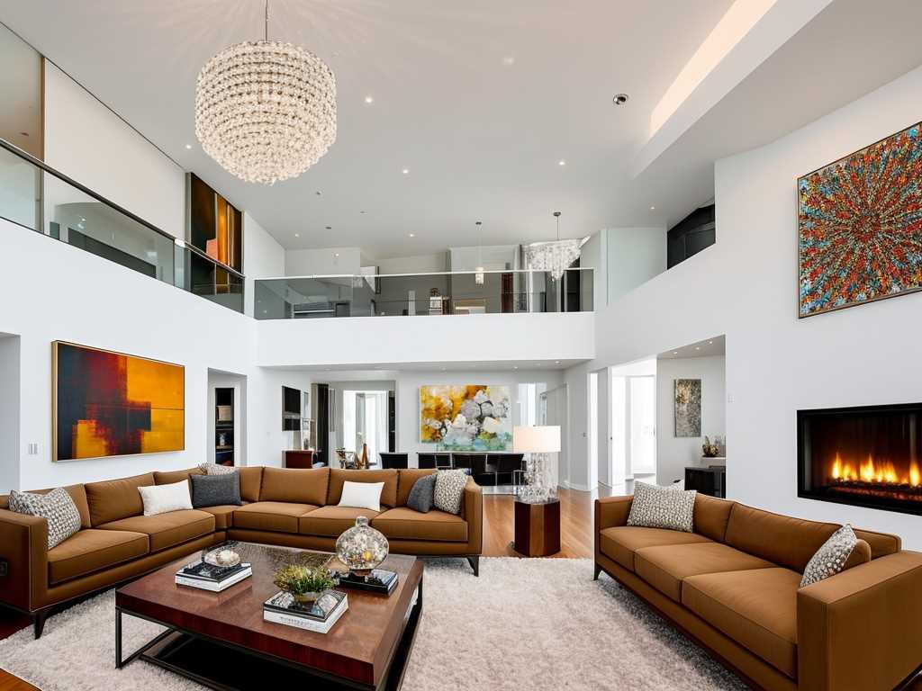 Chandelier in 2 Story Living Room